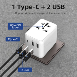 AU US EU UKプラグ付きユニバーサルトラベルアダプター電源プラグアダプターType-C USB充電器 (2つのUSB1タイプCポート付き) - Product Image 3