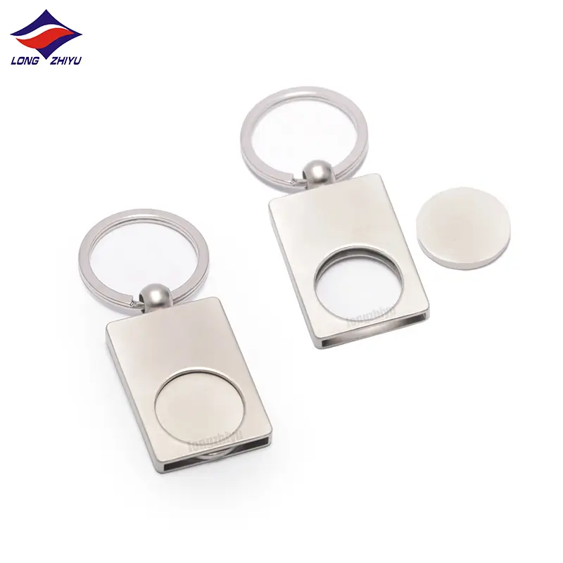 Longzhiyu 17 년 제조 업체 빈 전체 금속 키 체인 실버 트롤리 동전 열쇠 고리 사용자 정의 로고 판촉 선물 도매