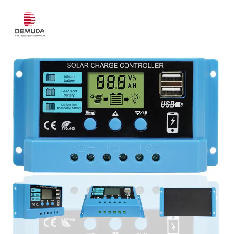 Novo 10a 20a 30a Lítio ferro lifepo4 Carregador De Bateria Reguladores Estabilizadores 12V 24V Auto Dual USB PWM Controlador De Carga Solar