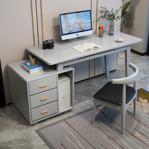 Escritorio de madera maciza para ordenador con bandeja para teclado y almacenamiento de CPU | Mesa de escritura para oficina en casa con gabinete, instalación gratuita incluida - Product Image 3
