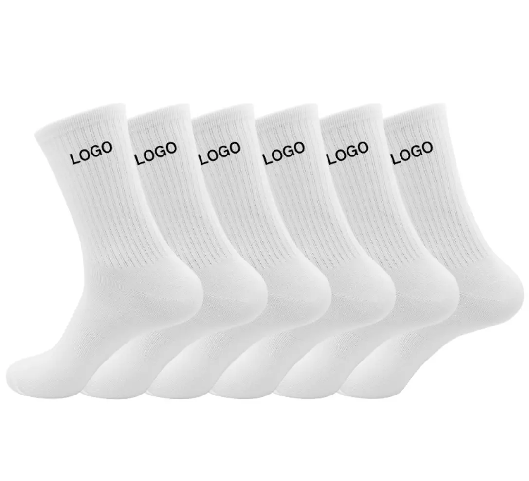 Vente en gros coton, couleur unie, blanc, lot de 6, chaussettes pour hommes, bas pour l'école