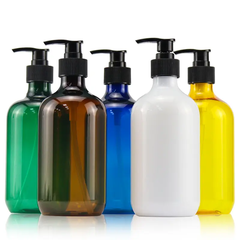 250ml 500ml 8oz 16oz ambra Boston rotondo lavaggio a mano Shampoo Dispenser sapone pompa di plastica bottiglia con pompa