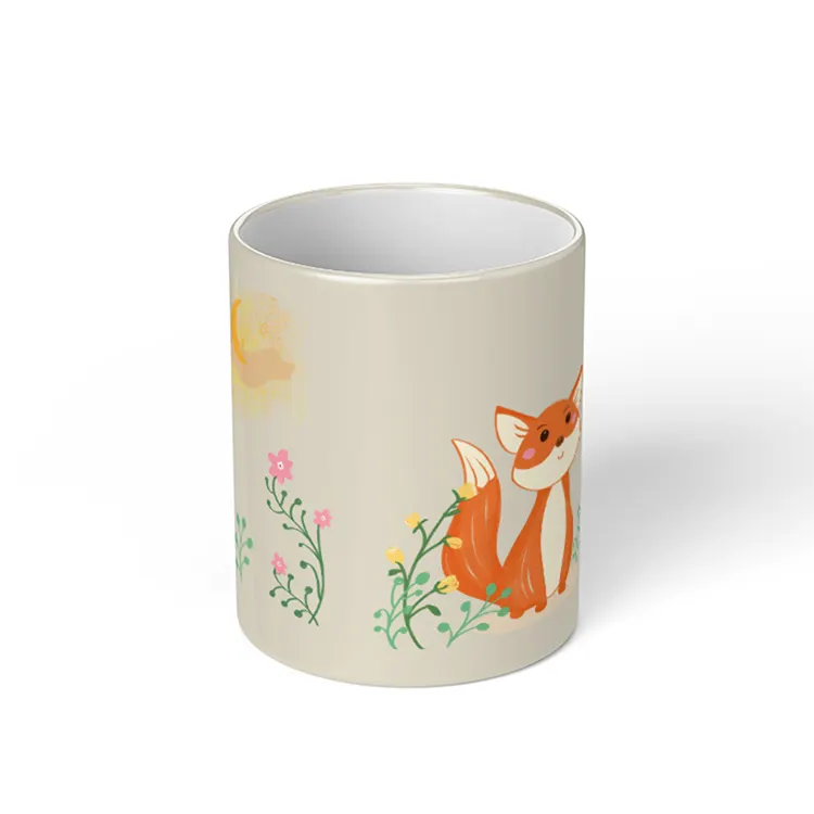 11 oz taza cambiante del color fox de porcelana taza de agua personalizado anime revelan taza caliente de la venta de café taza