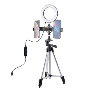 <strong>High</strong> Quality PULUZ Tripod Mount Live Broadcast Dual Phone Bracket 6.2 Inch 16cm LED Ring Vlogging Video <strong>Light</strong> Kits - Product Image 1