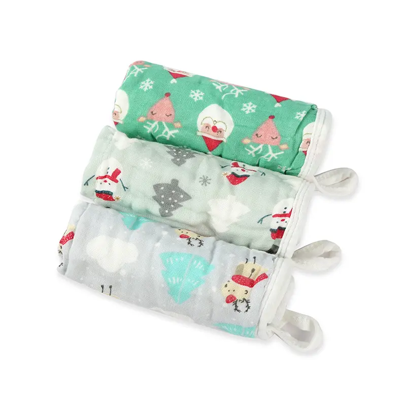 Petites serviettes de toilette biologiques de Noël pour bébé personnalisées Chiffon de lavage pour bébé en mousseline vente en gros