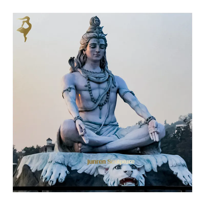 Décoration de jardin extérieur sculpté à la main grande statue de bouddha indien dieu seigneur Shiva fontaine d'eau marbre blanc