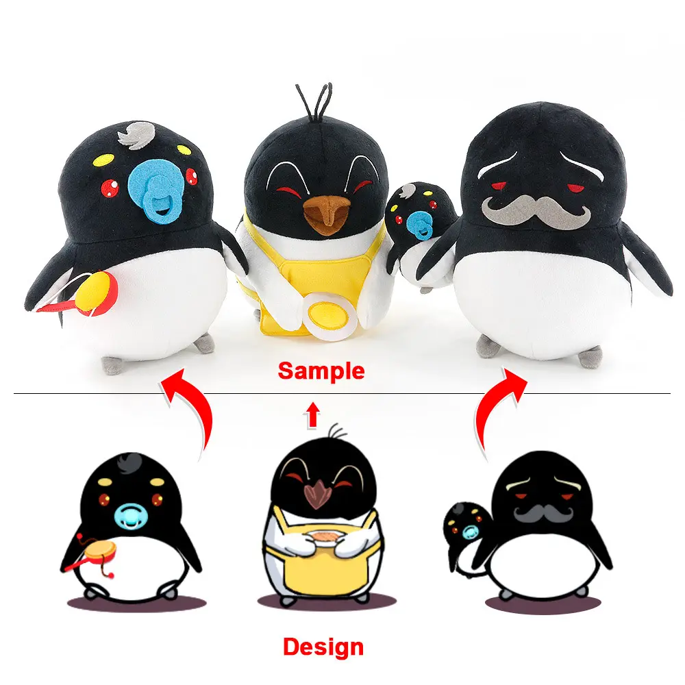 Campione personalizzato giocattolo peluche animale simpatico cartone animato morbido bambola pinguino farcito