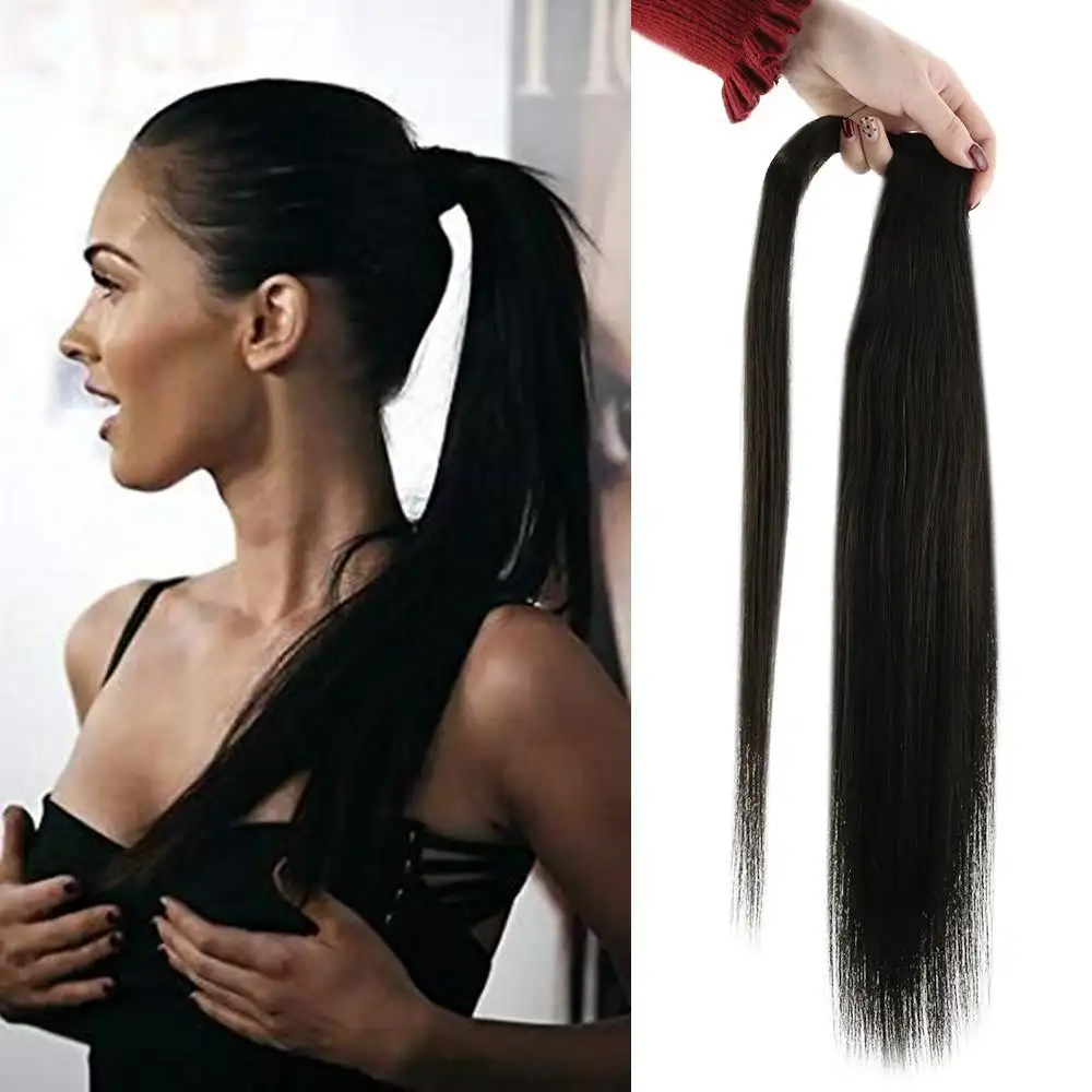 Extensión de cola de caballo brasileña de doble estiramiento, cabello humano Remy virgen, extensiones de cabello de cola de caballo de una pieza, precio al por mayor