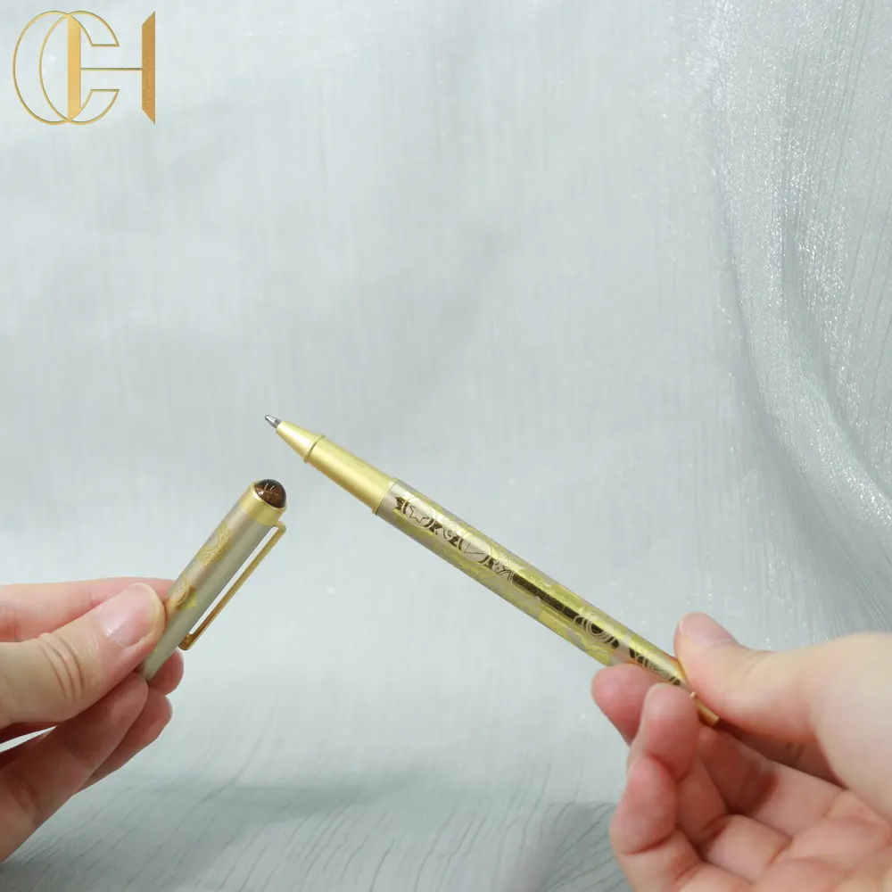 C & H baru diluncurkan desain pulpen Set logam kristal penyembuhan batu permata Dekorasi Kristal kerikil pulpen