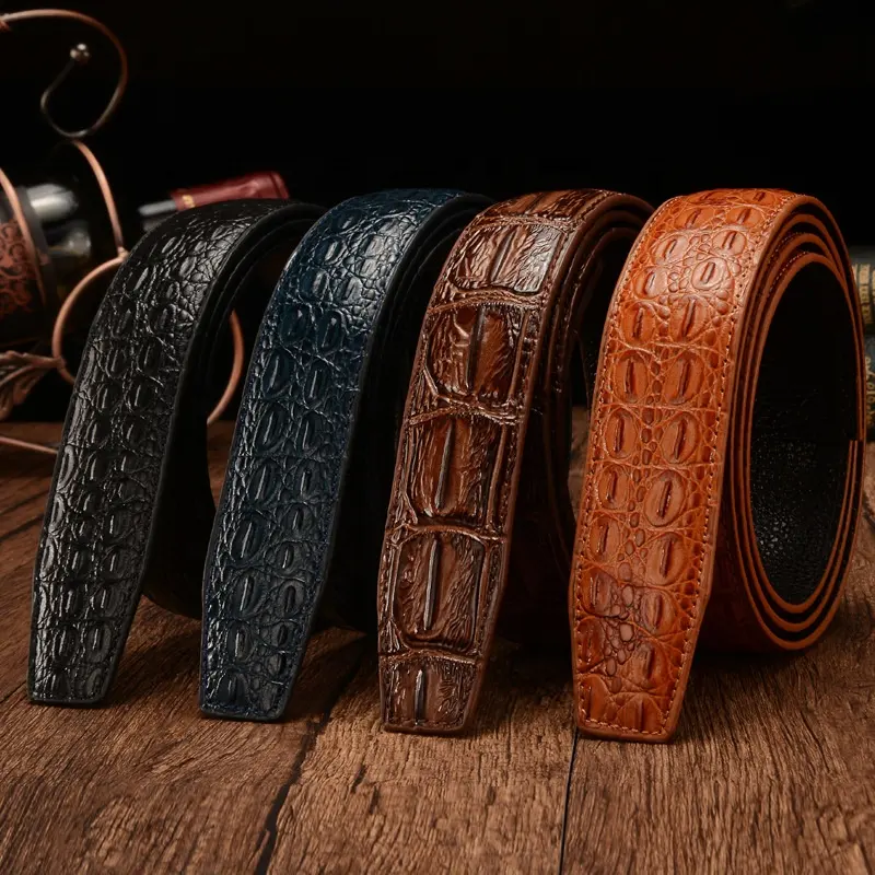 2023 Men's Crocodile Back Textured Headcoat Leather Belt Men's Belt Automatic Buckle Headless Cattle Belt Wholesale