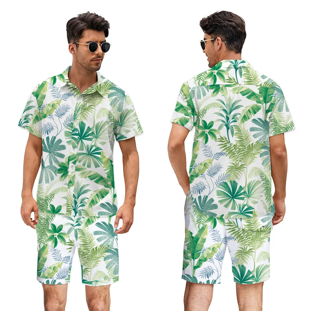 chaoqi Brand wholesale high quality hawai shirts custom Holiday printing men floral shirt and short set