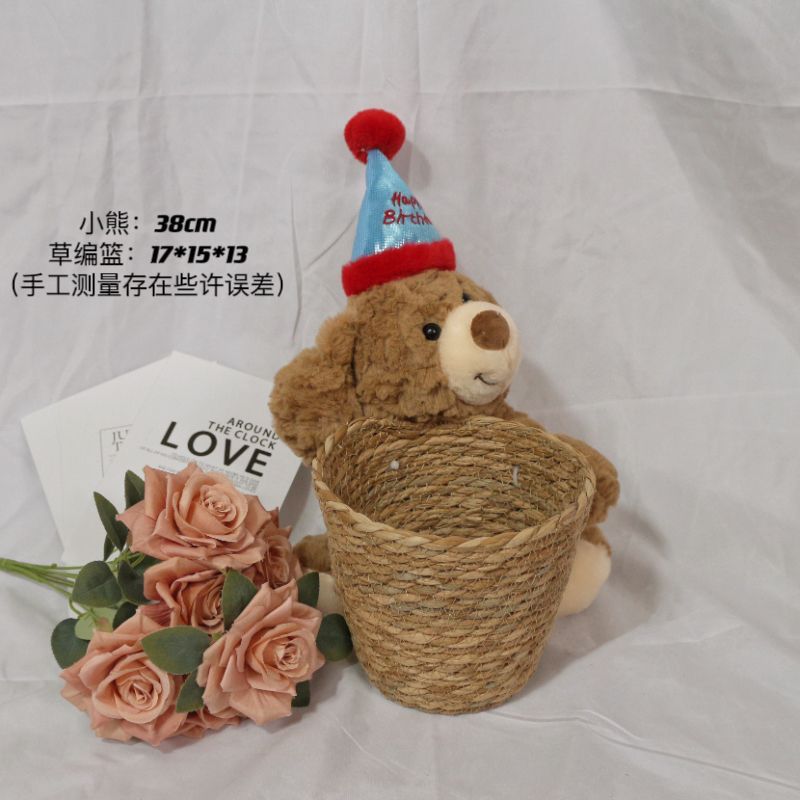 35cm birthday hat bear medium braided bucket