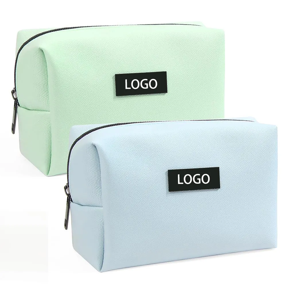 Custom Pink impermeável Maquiagem sacos Viagem Couro Private Label Luxo Zipper Versátil Colorido Cosmetic bags