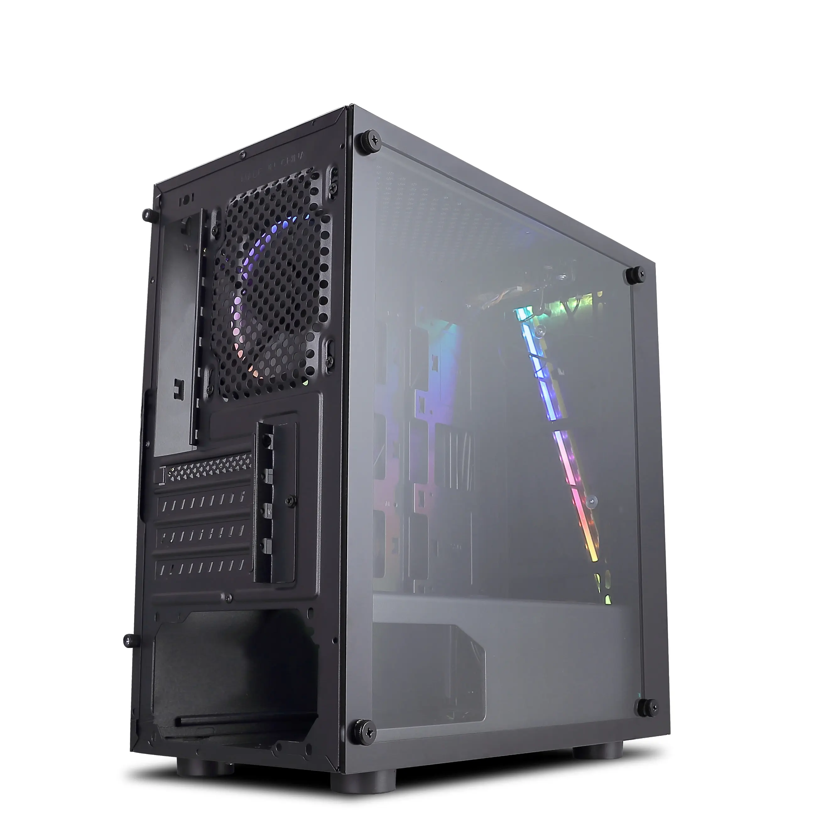 V SERISI V13 Mikro oyun kasası Cam Siyah Sınır Baskı Dahil İki RGB ışık şeridi bilgisayar kasası