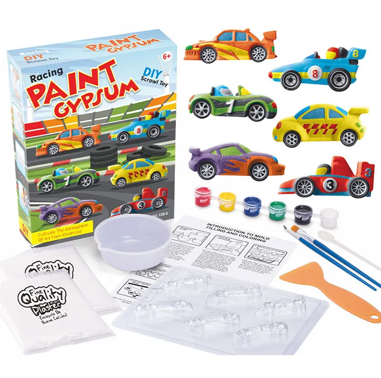 Kit diy de 8 temáticos de carro, artesanato e arte, pintura, crianças, conjunto de desenho personalizado, ímãs de geladeira, gesso, pintura para crianças