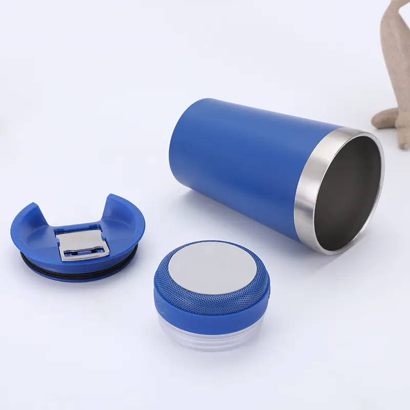 Tazza di musica con ricarica USB intelligente Bluetooth sottovuoto in acciaio inox blu dente tazza di birra con altoparlante
