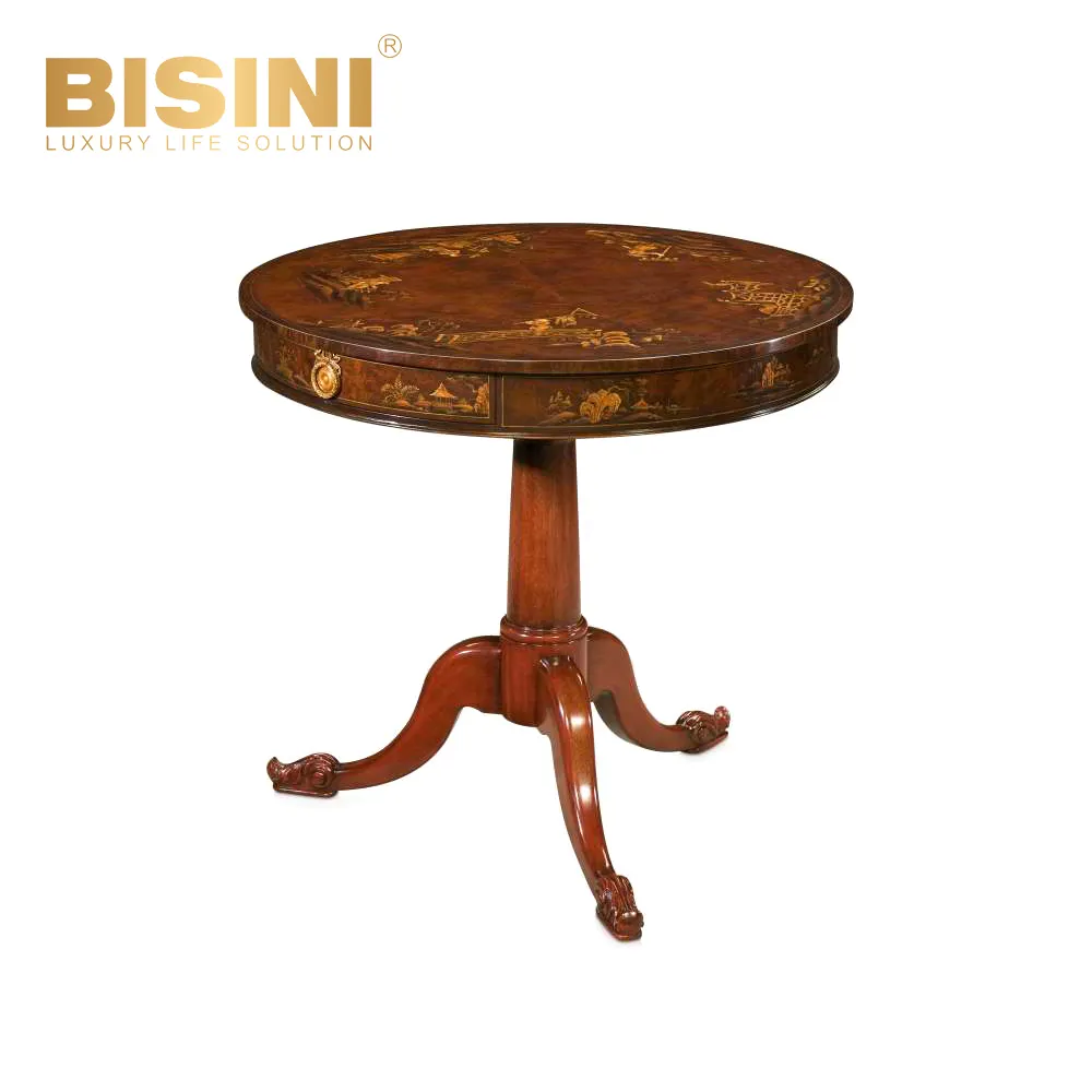 Round face Living room decoration corner table Creative art English pure copper rim wood can house items wooden corner table