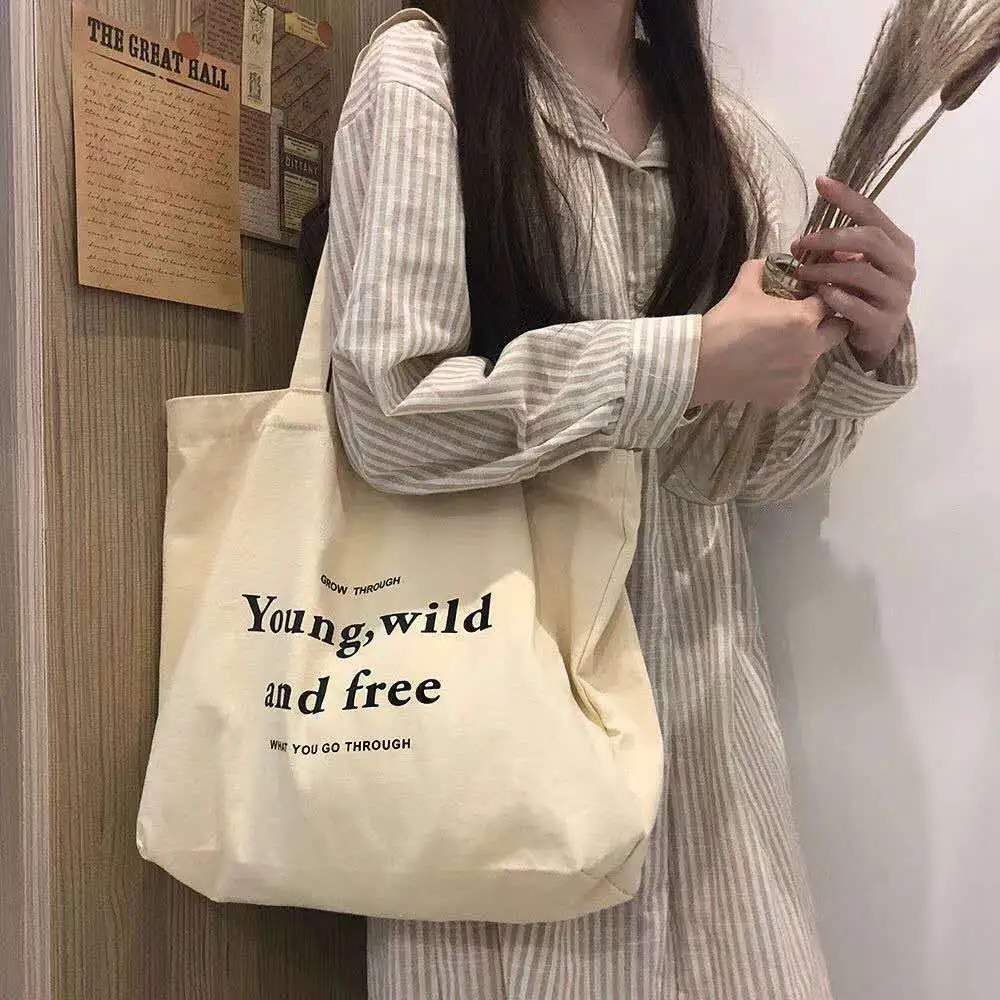 Bán Buôn Phong Cách Retro Màu Trắng Công Suất Lớn Vai Duy Nhất Tùy Chỉnh In Canvas Casual Tote Túi Mua Sắm