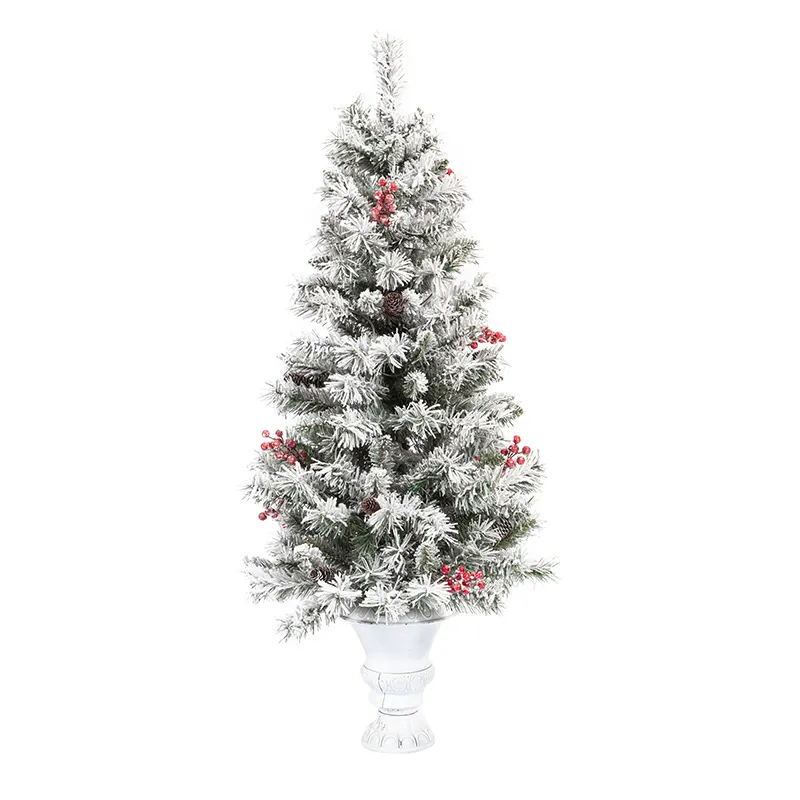 Pohon Natal PE kustom putih berdiri tonggak pohon plastik pot kecil 2-4 kaki dengan beri merah natal