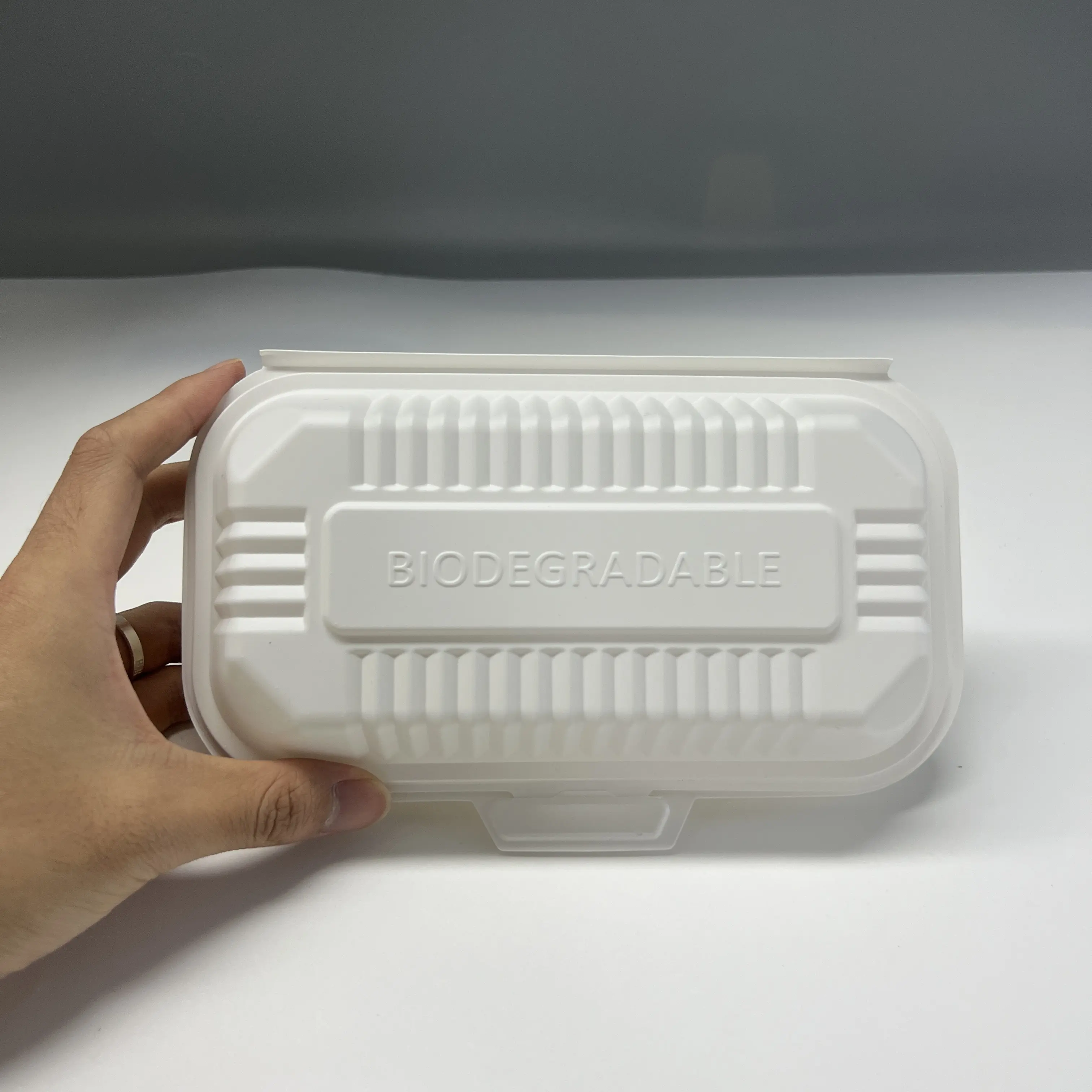 Tek kullanımlık özelleştirilmiş yenilenebilir Compostable mısır nişastası mısır nişastası plastik kapaklı kutu Fast Food paket paketleme