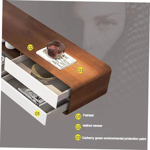 Modern Minimalist Design Walnut Wall <strong>Mounted</strong> TV Table Stand Wooden TV Cabinet with Storage Drawers and Shelf Coffee Table - Product Image 5