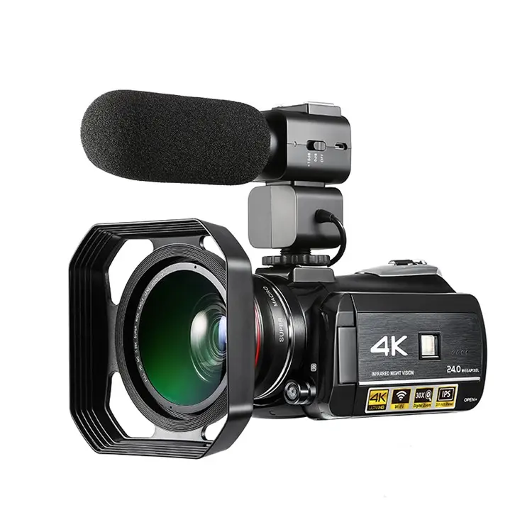 4 em 1 4K 24MP AC3 4K Filmadora Digital Filmadora Câmera De Vídeo 1080P 60FPS Infravermelho de Visão Noturna tela ips de 3.1"