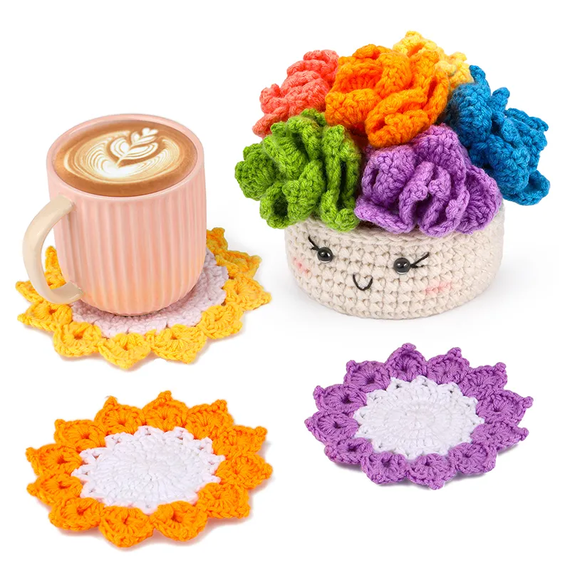 6colors handmade high quality crochet starter kit Drink crochet coaster