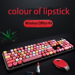2,4G 104 teclas Retro redondo Gaming Office Keyboard and Mouse Set Plug and Play USB Mini Wireless Typewriter Keyboard Mouse Combos
