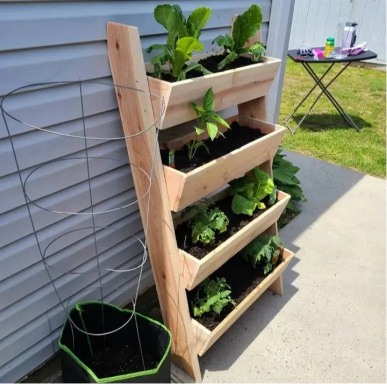 Indoor outdoor wooden flower plant pots 5 Tier Vertical Garden raised planter stand shelf box bed