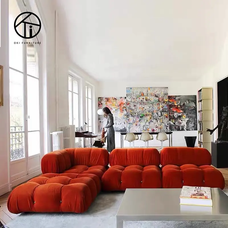 Pratico divano curvo nordico mobili per la casa modulari divano moderno in velluto verde divano soggiorno divano componibile in velluto a forma di L