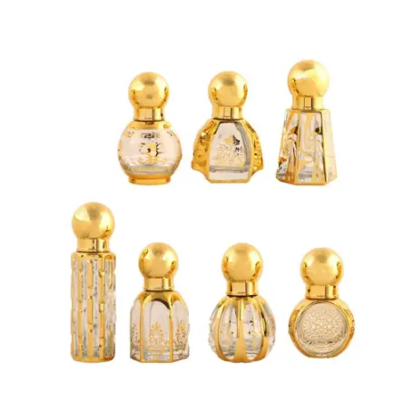 Bottiglie di olio essenziale di cristallo arabo oro da 10ml/15ml bottiglie di profumo in vetro Attar Oud con adesivo contagocce a rullo