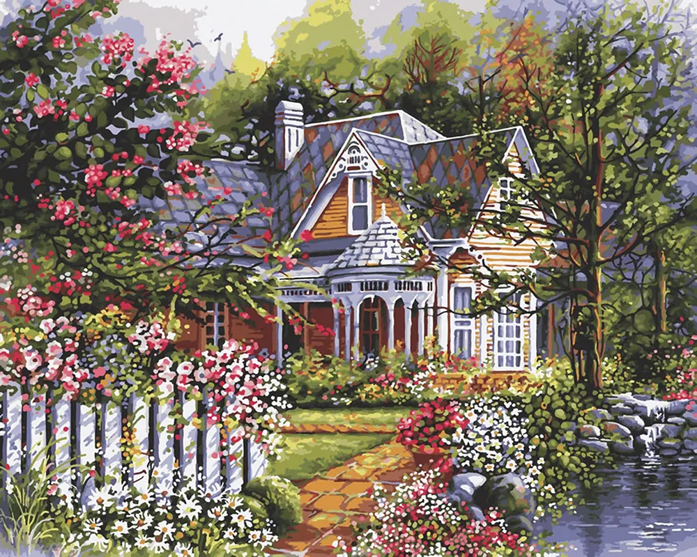 Custom DIY Castle Garden Series Painting By Numbers Kits Monet Garden Oil Painting Beautiful Scenery Picture