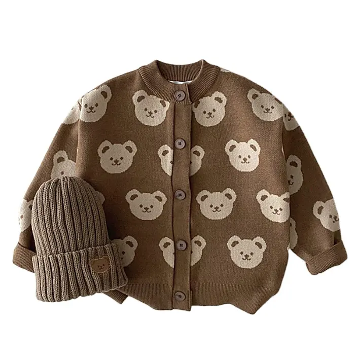 Cárdigan de punto para bebé Unisex con patrón de osos, abrigo cálido de punto bonito para otoño y primavera, ropa para bebé niña y niño, nuevo traje, chaqueta, ropa para niños