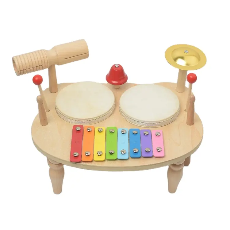 Seis em um Multi Funcional Music Toy Madeira Xilofone Crianças Drum Set Montessori Sensorial Brinquedos