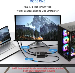 Interruptor DisplayPort bidireccional 2 en 1 salida/1 en 2 salida 8K30Hz 4K120Hz Displayport Switcher DP Switch para PC Monitor Laptop
