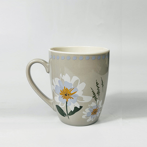 批量订购最新花卉设计陶瓷咖啡杯，带彩色釉面和彩色手柄。 - Product Image 5