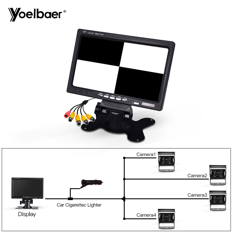 7inch 4CH Monitor with 4PCS Camera with 3PCS 5M with 1PC 15M