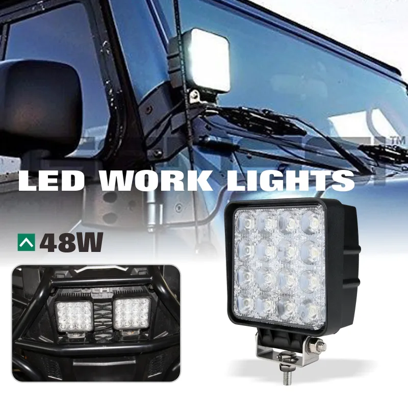 Luz LED para condução de trator quadrado de 4,3 polegadas mais brilhante, luz LED para trabalho off-road 12V 24V