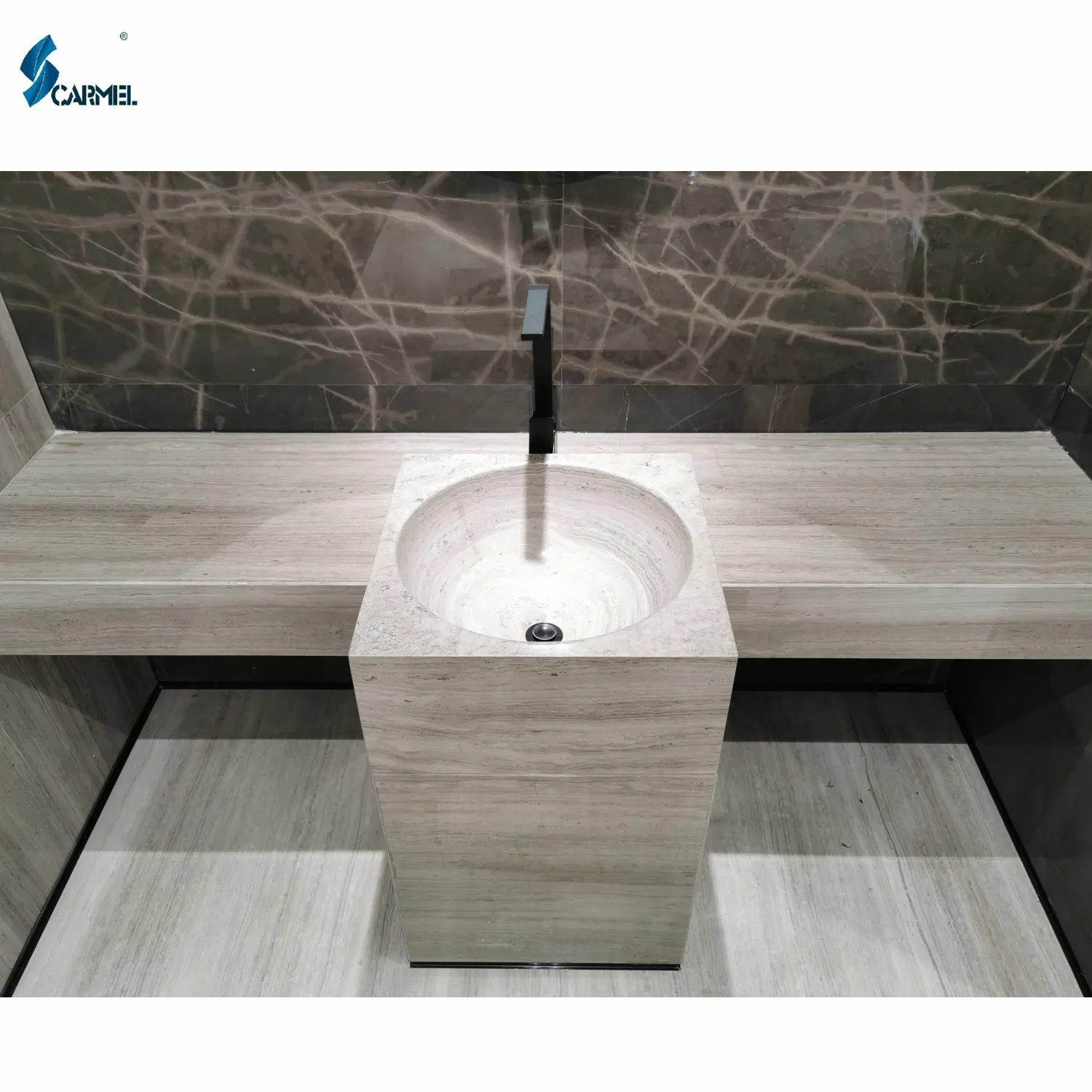 New Arrival Customized Natural Stone Wooden Like Beige White Wooden Marble Stone Countertop Basin Vanity top