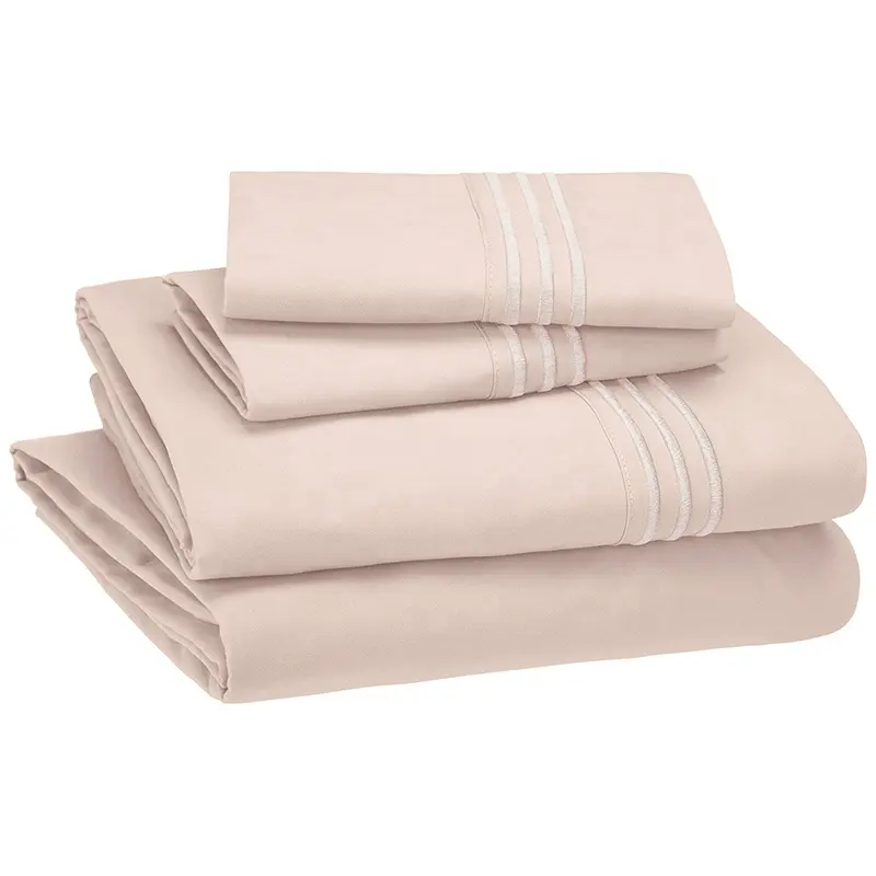 Kolay yıkama İşlemeli hatları otel dikiş % 100% Polyester mikrofiber levha Set kral kraliçe boyutu pembe renk nevresim takımı