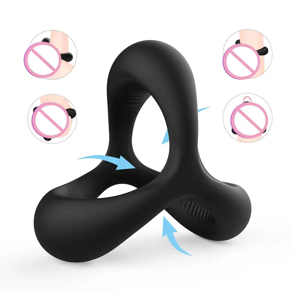 S-hande-Anillo de silicona con doble eyaculación magnética para hombres, Juguetes sexuales de glande, anillos de manga triple, vibrador negro