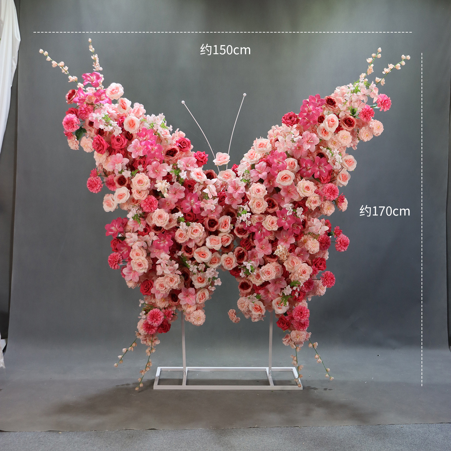 Rose-pink lilies peonies butterfly with stand