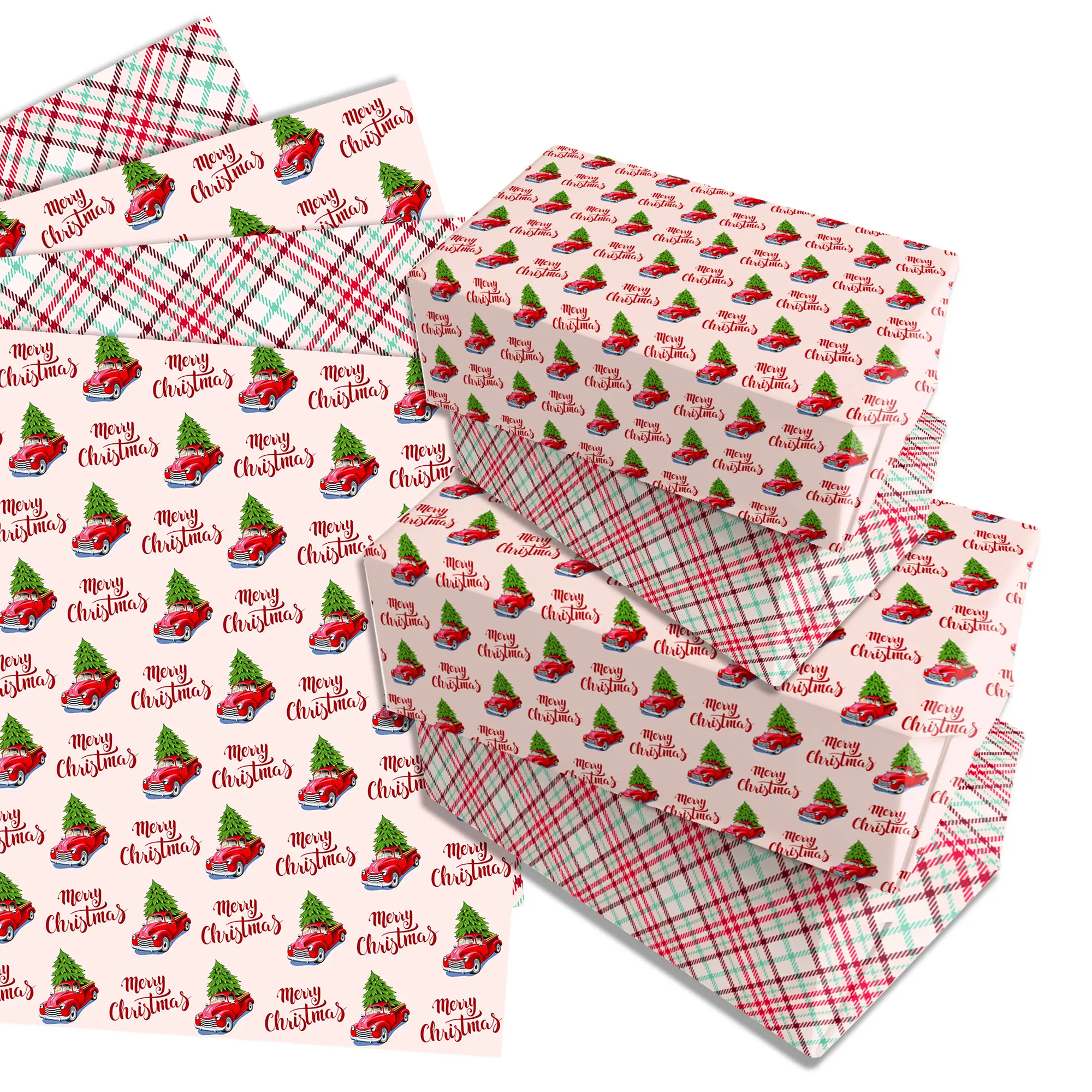 Huancaiメリークリスマス包装紙シート格子縞の赤いトラックギフト包装紙キャンディーパッキングクリスマス冬のパーティー用品