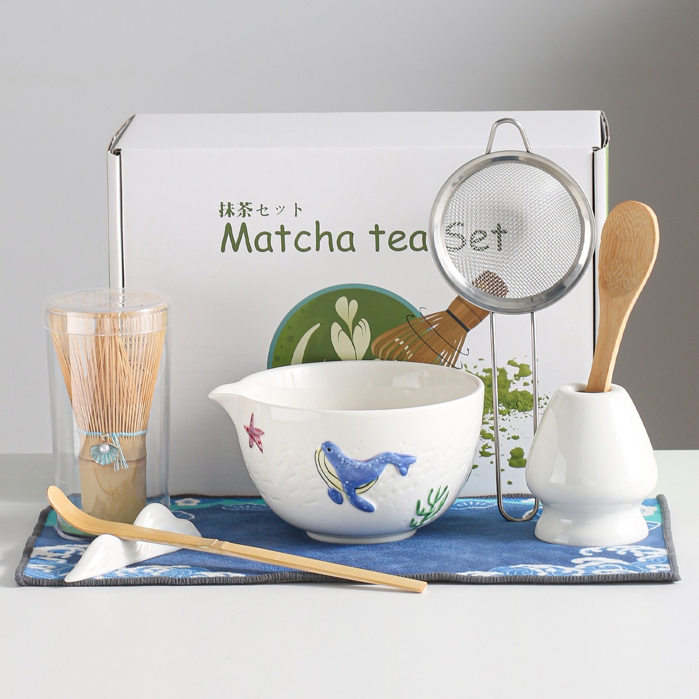 Whale matcha 8 piece set-white box