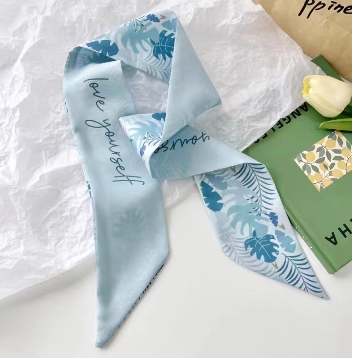 Silk scarf blue banana leaf