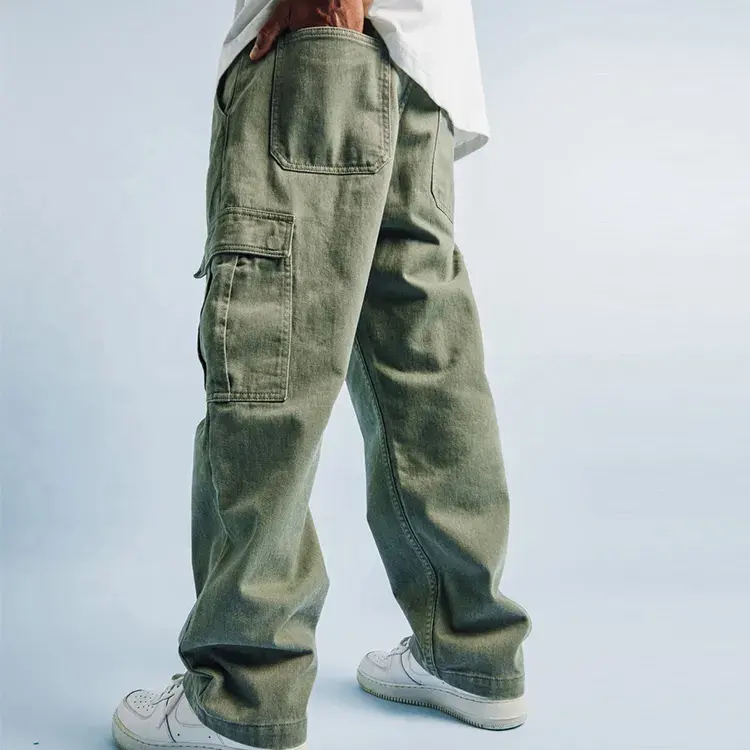 High quality custom logo cotton twill baggy mens cargo jogger track plain vintage washed oversized pants trousers