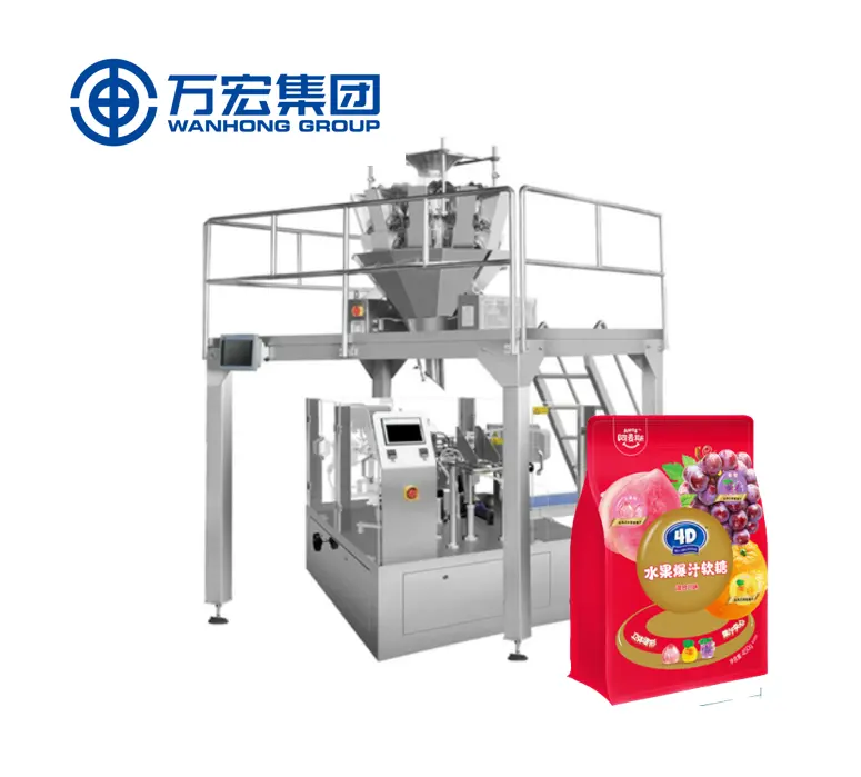Wanhong Automatic Gusset M Type Bag Pouch Rotary Packing machine Encha e Seal Packing Machine para arroz de grãos