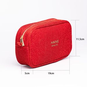 Factory Custom Large Capacity Soft Red Velvet Cosmetic Bag with Golden Zipper Fashionable Pleuche Makeup <strong>Pouch</strong> for Travel - Product Image 4