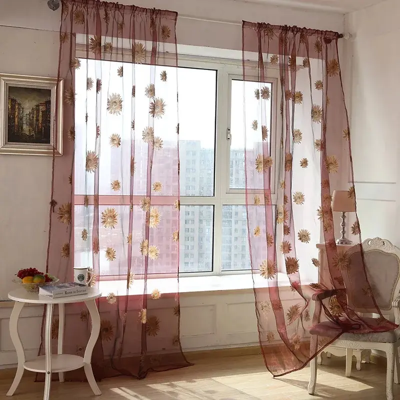 Conjunto de painéis de cordas bordados, floral, sala de estar, cortina de janela bordada/