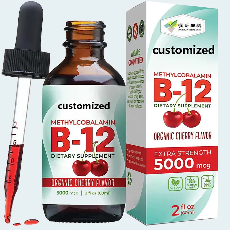 Personalizar Amazon Sublingual Extra Fuerte 60x5000 mcg Metilcobalamina Gotas Vitamina B12 Líquido